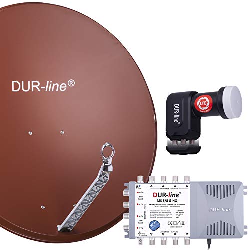 DUR-line 8 Teilnehmer Set - Qualitäts-Alu-Satelliten-Komplettanlage - Select 85cm/90cm Spiegel/Schüssel Rot + Multischalter + LNB - für 8 Receiver/TV [Neuste Technik, DVB-S2, 4K, 3D]