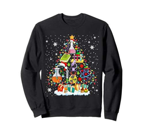 Science Equipment Christmas Tree Xmas Lights Teacher Student Sweatshirt