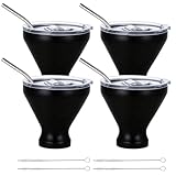 FELISTORY Stainless Steel Martini Glasses with Lids and Straws, Martini Glasses Set of 4, Perfect for Home Bar, Beach, and Picnics, Quality Double-Wall Insulated Tumblers, 10 oz
