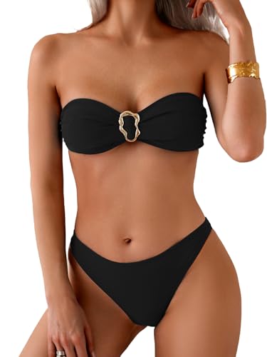Fanuerg Trägerloses Bandeau-Bikini-Set für...
