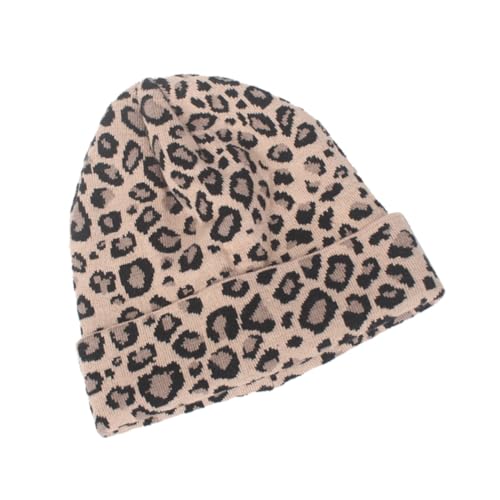 Bonnet en tricot motif léopard tricoté en double couche isolante Holibanna
