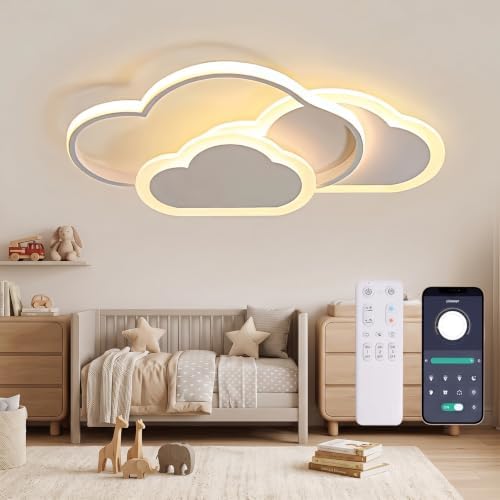 BLMYL LED Deckenleuchte - 32W Kinderzimmer Lampe Decke, Kreative Wolkenlampe Deckenleuchte Schlafzimmer Dimmbar mit Fernbedienung, 42CM Deckenlampe Kinderzimmer für Wohnzimmer, Sch