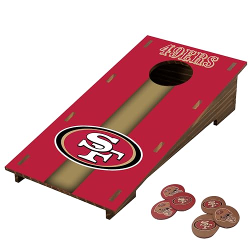 San Francisco 49ers NFL Desktop Cornhole Set with Brown Wood Grain Design and Team Logo by Fan Creations - Miniature Novelty Game for Workplace, Home, or Dorm - Easy One-Time Assembly - Stress Relief