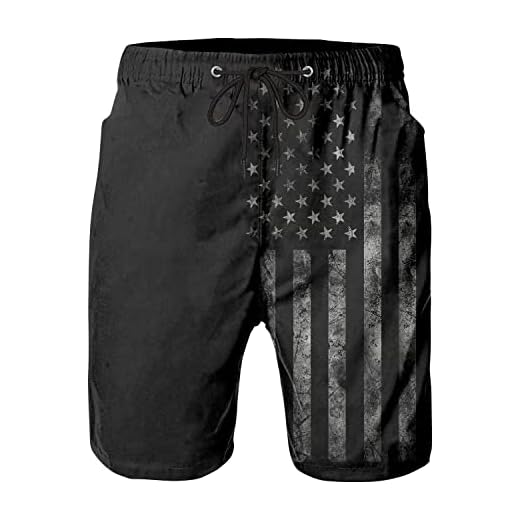 FT FENTENG Swim Trunks for Men, Hawaii Quick Dry Beach/ Swimming Shorts, Vintage Black American Flag Board Swimwear Bathing Suit with Mesh Lining, X-Large