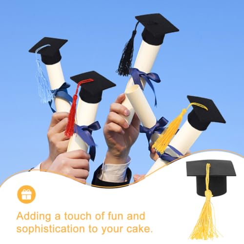 8 Mini Birretes de Graduación Toddmomy Amarillos de Papel y Poliéster para Postres 7