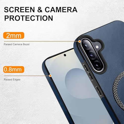 Image of KARWAN Shockproof Hybrid Leather Finish Back Case Cover Compatible with Samsung Galaxy A56 with Wireless MagEaze Charging Cover, Anti-Scratch Shield Case with Strong Minimalist Design (Blue)