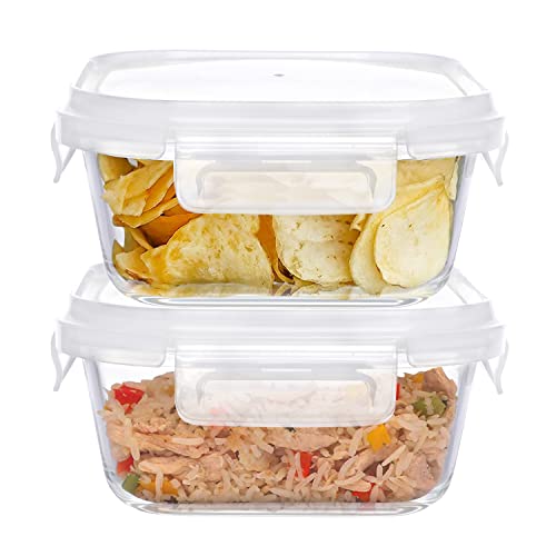 SIMPARTE 320ml Borosilicate Square Glass Container with Lid Set of 2 Microwave, Oven, Freezer & Dishwasher Safe Leak-Proof Storage Box for Kitchen, Fridge & Meal Prep