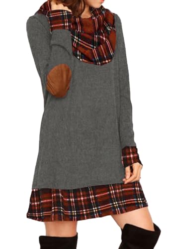 Alaster Queen Women's Long Sleeve Fall Dresses 2024 Trendy Casual Plaid Cowl Neck Winter Tunic Dress for Women3