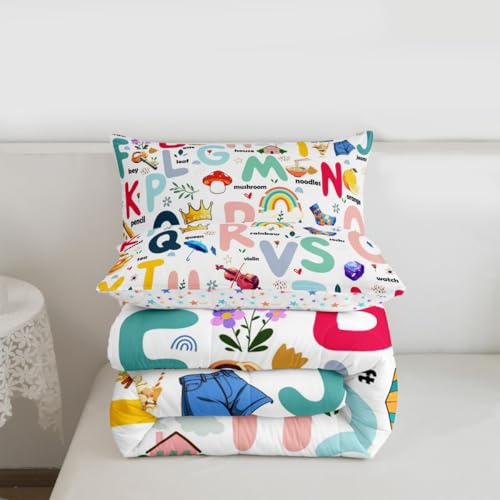 Image of Feelyou Cartoon Alphabet Comforter Set Twin, ABC Alphabet Bedding Set for Kids Cute Educational Alphabet Comforter Learning Educational Duvet Set 2Pcs