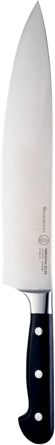 Messermeister Meridian Elite 10” Traditional Chef’s Knife - Fine German Steel Alloy Blade - Rust Resistant & Easy to Maintain