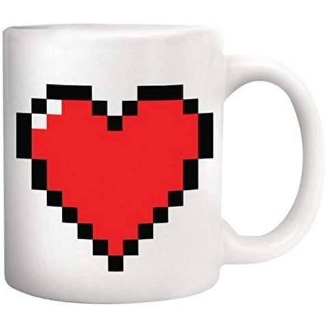 Olia Design Magic Morning Mug Coffee Tea Milk Hot Cold (Pixel Heart Morphing Mug), Red Cover