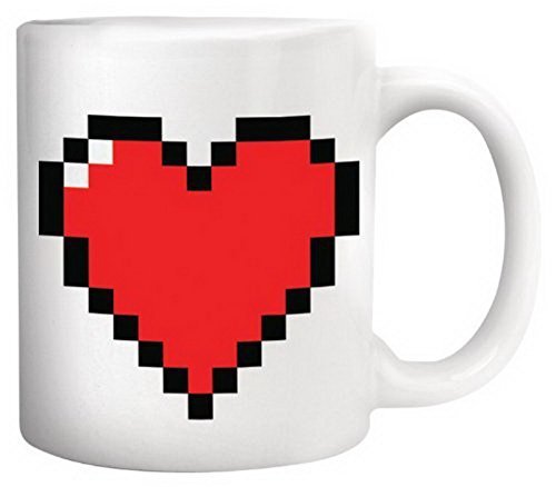 Olia Design Magic Morning Mug Coffee Tea Milk Hot Cold (Pixel Heart Morphing Mug), Red