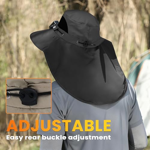 Image of Men's Quick Dry Packable Bucket Hat with Neck Flap Uv Protection UPF 50+ Sun Hat Wide Brim Boonie Hat with Chin Strap