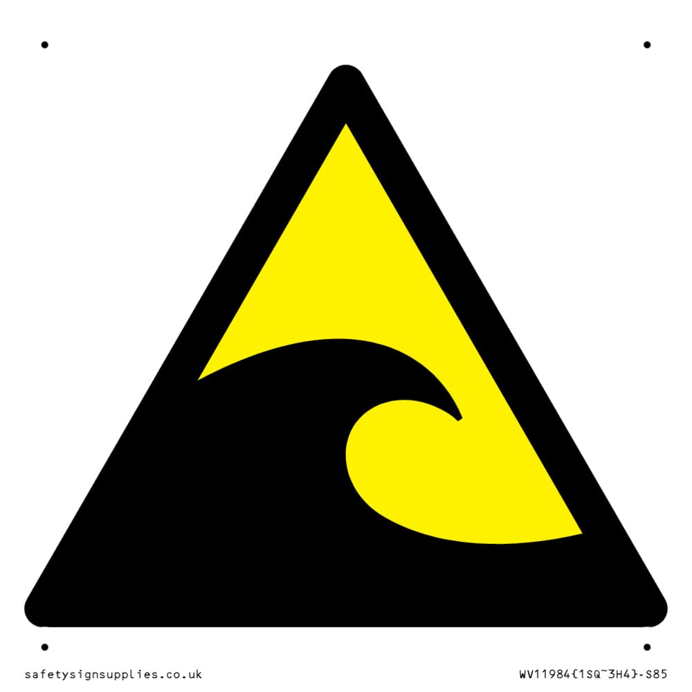 W056 Warning: Tsunami hazard zone Sign - 85x85mm - S85