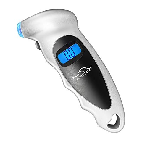 JUSTTOP Digital Tire Pressure Gauge, 150PSI 4 Setting for Cars, Trucks and Bicycles, Backlit LCD and Anti-Skid Grip for Easy and Accurate Reading(Silver) Cover