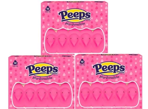 HUBZ PEEPS Easter Marshmallow Chicks, Variety Pack, 10 Count (Assorted Flavors & Colors) (3 count, Pink Chicks Marshmallow)