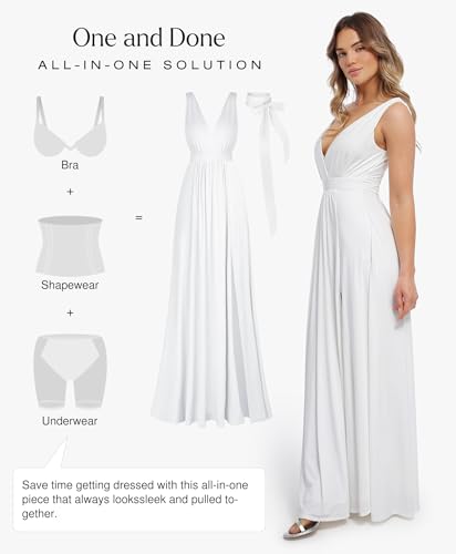 Image of Popilush Women Formal Wedding Guest Dress - Shapewear Bridesmaid Dresses Built-in Bra Floor Length Prom Dress with Tie