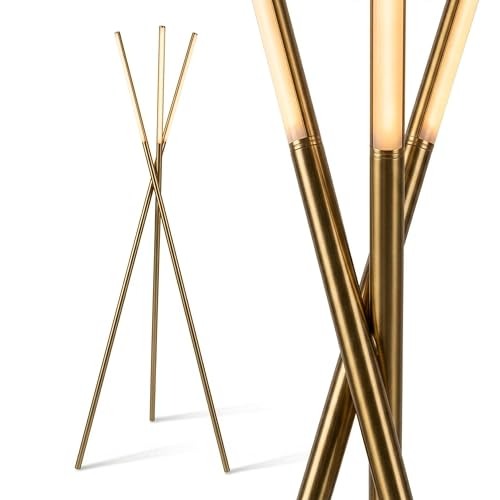 Brightech Stix LED Tripod Floor Lamp for Living Room - Dimmable Modern Standing Lamp with 3 Lights for Bedroom - Contemporary Office Lighting- Gold Antique Brass product thumbnail 9