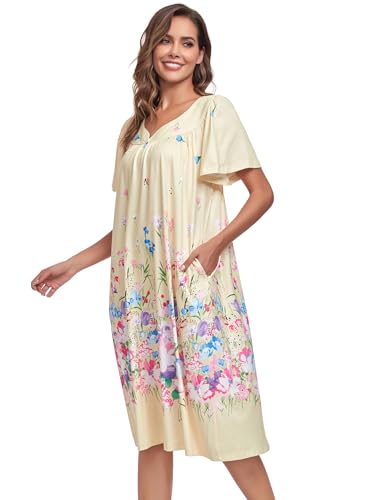 Image of Muumuu House Dresses for Women Nightgown Duster Moomoo Short Sleeve Patio Dress with Pockets S-3XL