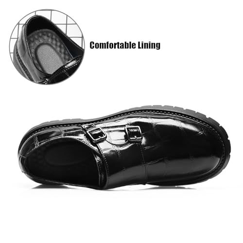 Men's Leather Printed Platform Monk Buckles Dress Loafers Fashion Round Toe Chunky Block Heel Non-Slip Slip-On Formal Business Shoes for Wedding Party Work3