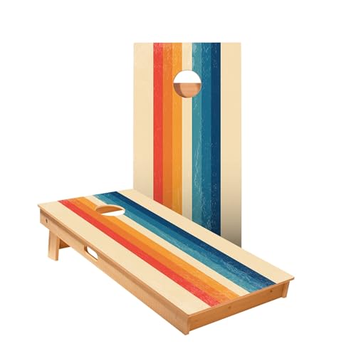 Skip's Garage Ombre Multi-Stripe Cornhole Boards - Includes (2) Boards (Resin Bags) + (2) Hole Lights & (2) Edge Lights