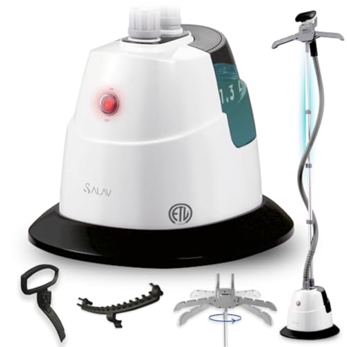 SALAV® Standing Steamer with Garment Hanger, 1.3L Water Tank for 1 Hour Continuous Steaming, Heats in 45 Seconds, Double-Insulated Steam Hose (Black, Garment Steamer) by SALAV - Used condition - US$43.72