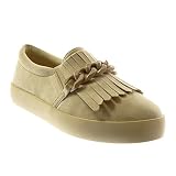  Angkorly - Zapatillas Moda Deportivos Mocasines Suela de Zapatillas Mujer Fleco Cadena tacón Plano 2.5 CM - Beige 18-18 T 38