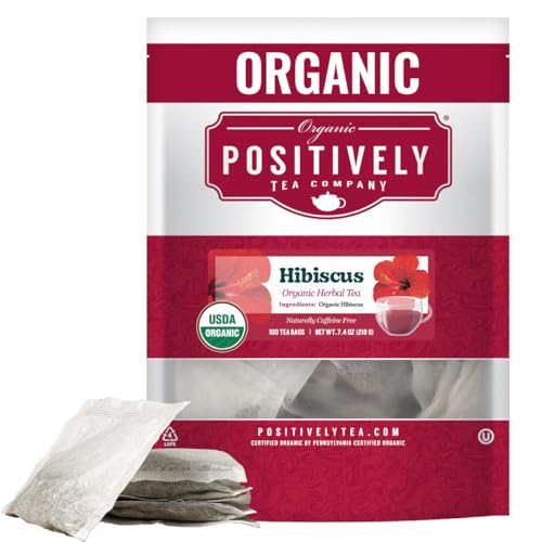 Organic Positively Tea Company, Hibiscus Herbal Tea Bags, 100 Count, Eco-Friendly Tea Bags, Non-GMO