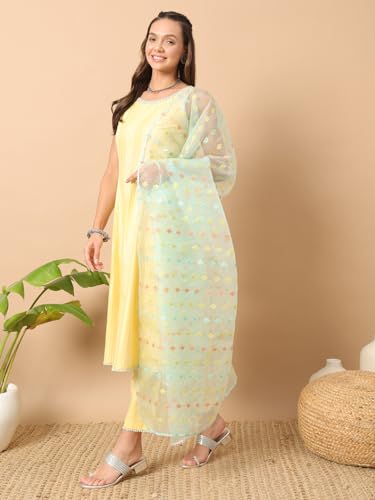 Image of FIORRA Women's Cotton Kurta Pant With Dupatta Set