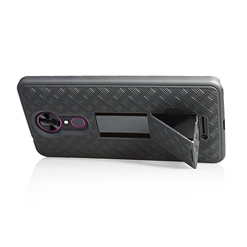 For Coolpad (T-Mobile) Revvl Plus 6.0"/ 3701A Slim Swivel Belt Clip Holster Protective Defender Lite Case + Combo Shell (Black) #TOP4