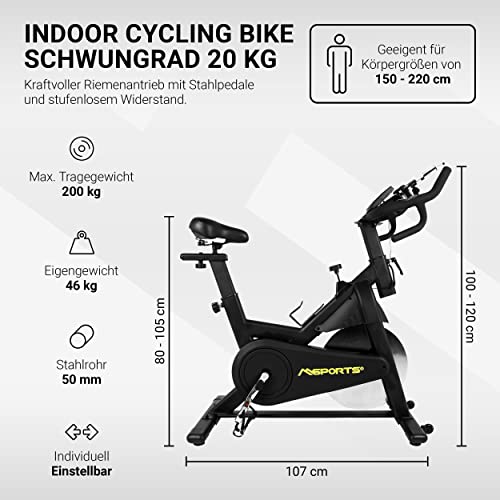 MSPORTS Indoor Cycling Bike Elite Black Series | Speed Bike 20KG Schwungrad | Ergometer - Hometrainer Fahrrad mit… – Bild 3