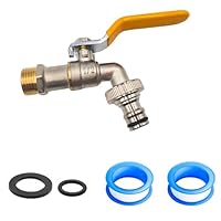 1/2 Zoll Messing Kugelhahn Gartenwasserhahn, Tropffrei Frostsicher Absperrhahn Auslaufhahn, Kugelhahn 1/2 Zoll mit Rollendichtband & Schlauchanschluss für Garten Regentonne Waschmaschine (1)