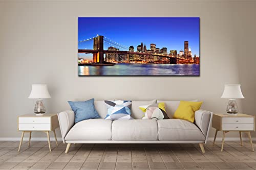 Msspart New York Brooklyn Bridge Canvas Wall Art, Night View Of Manhattan Skyline Artwork Canvas Prints Cityscape Painting Picture Wall Decor For Home & Office Decorations #TOP1