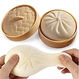 Dumpling Stress Ball, Giant Dumpling Squishy, Mystery Dumpling Squishy with Steamer Box, Stress Relief Squeezing Bun Toys for Kids and Adults, Anxiety Relief Fidget Toy (White)