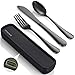 Camping Besteck, 4 St&uuml;ck Edelstahl Reisebesteck mit Etui, Verst&auml;rktes Geh&auml;use mit Schnallen-Design, Campingbesteck f&uuml;r Outdoor, Reise, Arbeit, Schule, Sp&uuml;lmaschinenfest, Schwarz