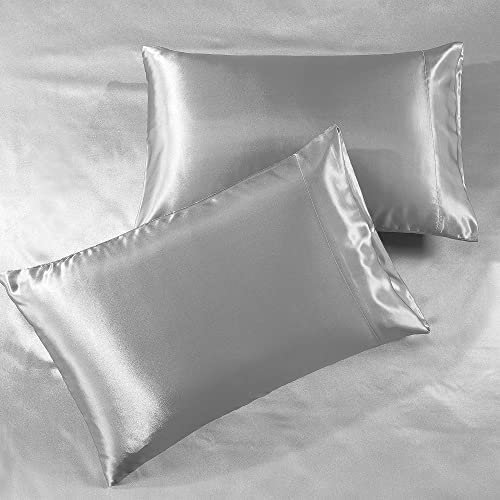 Satin Sheets King [4-Piece, Grey] Hotel Luxury Silky Bed Sheets - Extra Soft 1800 Microfiber Sheet Set, Wrinkle, Fade, Stain Resistant - Deep Pocket Fitted Sheet, Flat Sheet, Pillow Cases by Pure Bedding - Used condition - Image 2