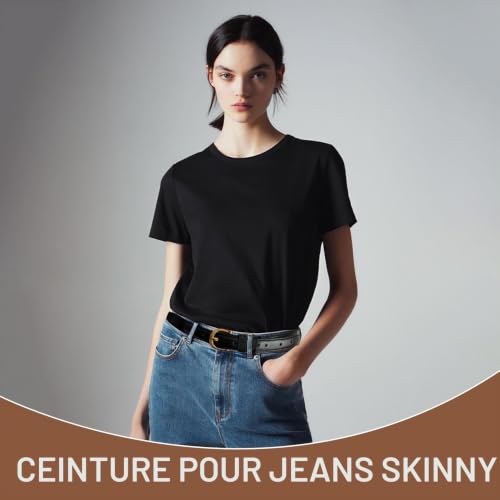 AABDTYYD Lot de 2 Ceintures Femme, Ceinture Fine Femme pour Pantalons en Jean, Ceintures en Cuir PU pour Femmes avec Boucle Dorée, Ceinture Tendance pour Robes (Noir, Marron) – vue 5