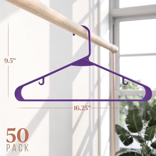 Plastic Hangers 50 Pack Purple - Clothes Hangers - Makes The Perfect Coat Hanger and General Space Saving Hangers for Closet and New Apartment Essentials - Percheros Ganchos para Colgar Ropa Hangars - Thumbnail 2