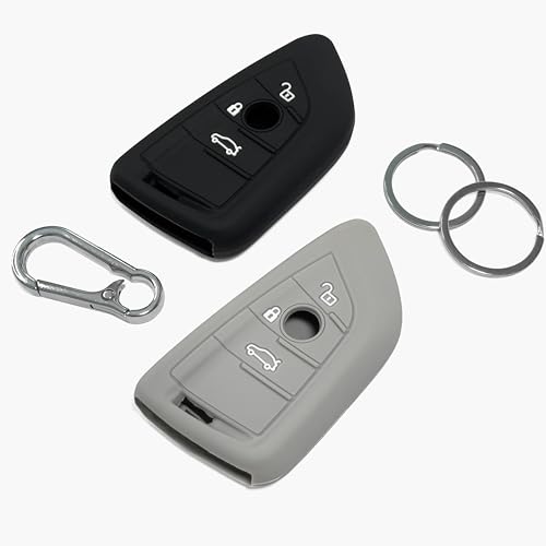 2-Pack Silicone Car Key Covers compatible with BMW 1 2 3 4 5 6 7 Series 2008-2020, X1 X2 X3 X4 X5 X6 2010-2022, 3B Remote Key – Anti-slip key fob holder case protector by Click&Fit Black&Grey - Image 2