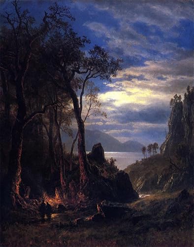 Pintura mural en lienzo de la hoguera de Albert Bierstadt para decoración de casa 60x90cm