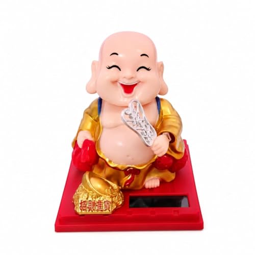 Image of Solar Laughing Buddha Showpiece for Car Dashboard, Home & Office Decor | Auto Rocking Smiling Buddha Idol with Solar Panel | Feng Shui Lucky Buddha Decorative Statue Gift Item