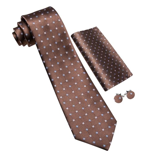 Image of YOHOWA Men Plaid /Striped Ties Set Silk Business Wedding Formal Fashion Necktie and Pocket Square Cufflinks Set