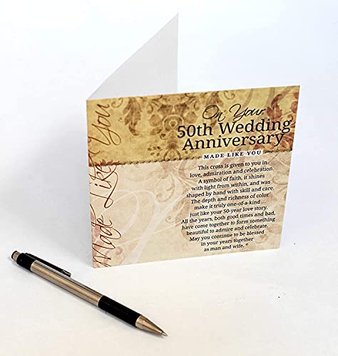 The Grandparent Gift Co. Handmade Glass Cross with 50th Wedding Anniversary Wishes