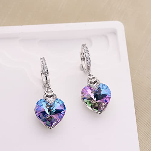 Metmolley Austrian Crystal Heart Drop Earrings For Women Purple Amethyst Dangle Earrings Fine Jewelry #TOP1