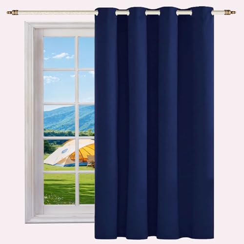 LIUWEIE Cortinas Termicas Aislantes 70 x 150 cm 1 Pieza (Ancho X Alto), Modernas, con Ojales Cortina Habitacion Opaca Termica Modernas Decorativas para Salón Dormitorio, Azul Oscuro