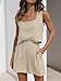 Qianderer 2-teiliges Sommer-Outfit für Damen, aus Leinen, passendes Set, Lounge-Shorts, Shorts, bauchfreies Oberteil mit Taschen für Strandurlaub, Ein Khaki, M