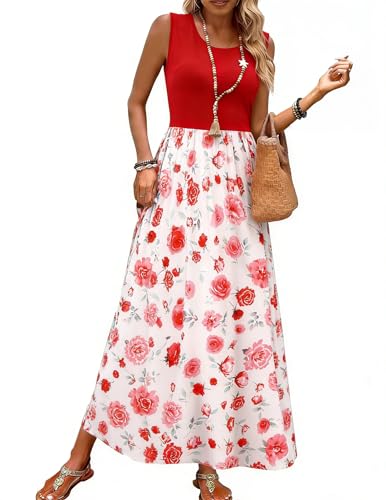 Image of Bluetime Women's Summer Boho Sleeveless Floral Print Tank Long Maxi Dress (S-3XL)