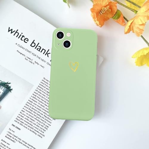 Image of Wirvyuer for iPhone 14 Case Cute Heart Pattern Soft Shockproof Protective Silicone Phone Case for Women Girls, Lime Green