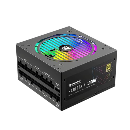 Nfortec - SAGITTA X Fuente de alimentación 1000W Full Modular ATX 80+ Gold, Ventilador ARGB 120mm, Efectos de Color e iluminación, PCIE 5.0, Negro