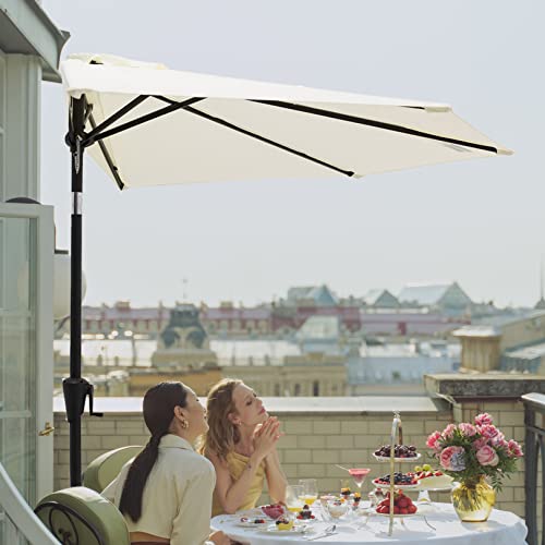 C-Hopetree 9 ft Half Round Outdoor Patio Market Wall Umbrella with Tilt, Ivory by C-Hopetree - Used condition - Image 5
